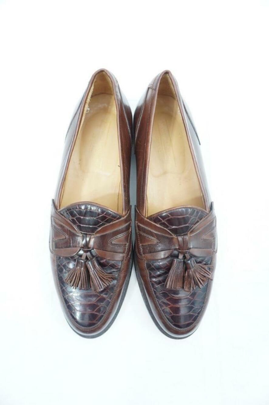 JOHNSTON&MURPHY CELLINI 9.5 N USED BROWN TASSEL LEATHER LOAFERS/DRESS SHOES ITAL